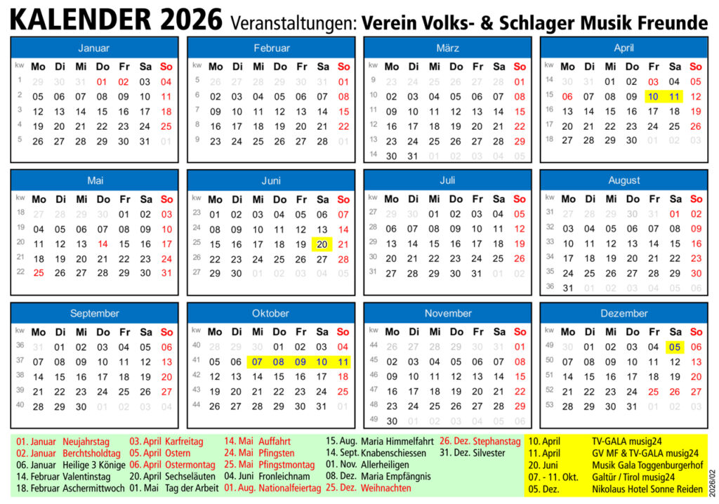 Jahreskalender 2026